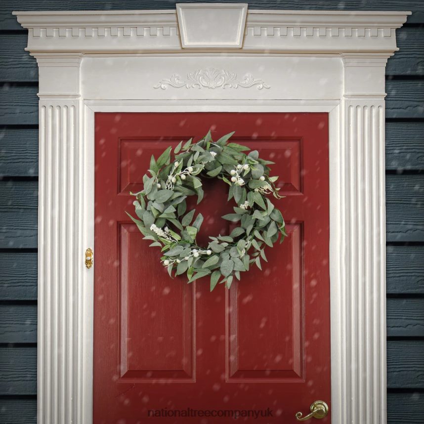 Greenery | National Tree Company Artificial Mixed Green Leaves Christmas Wreath Decorated with White Berry Clusters Woven Branch Base 24 in F2L4F320